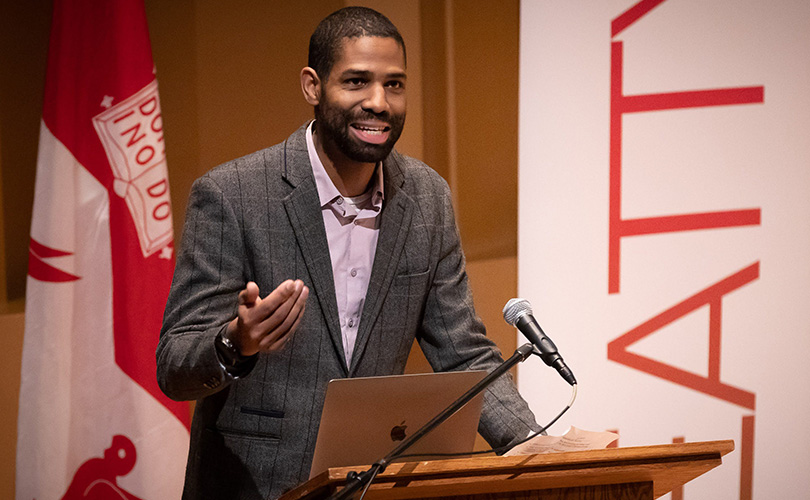 Joey Odman speaking at a McGill event.