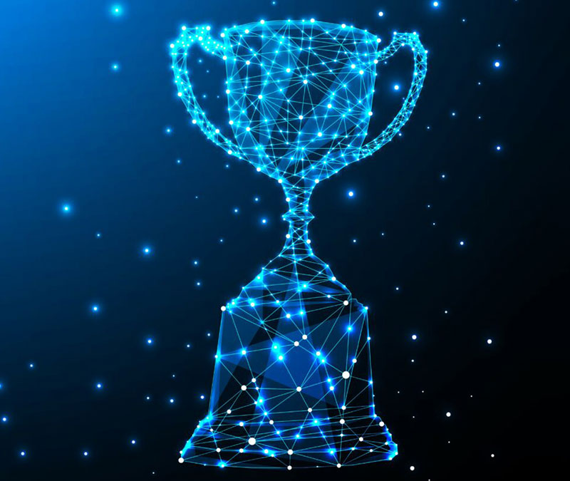 Digital illustration of a blue trophy
